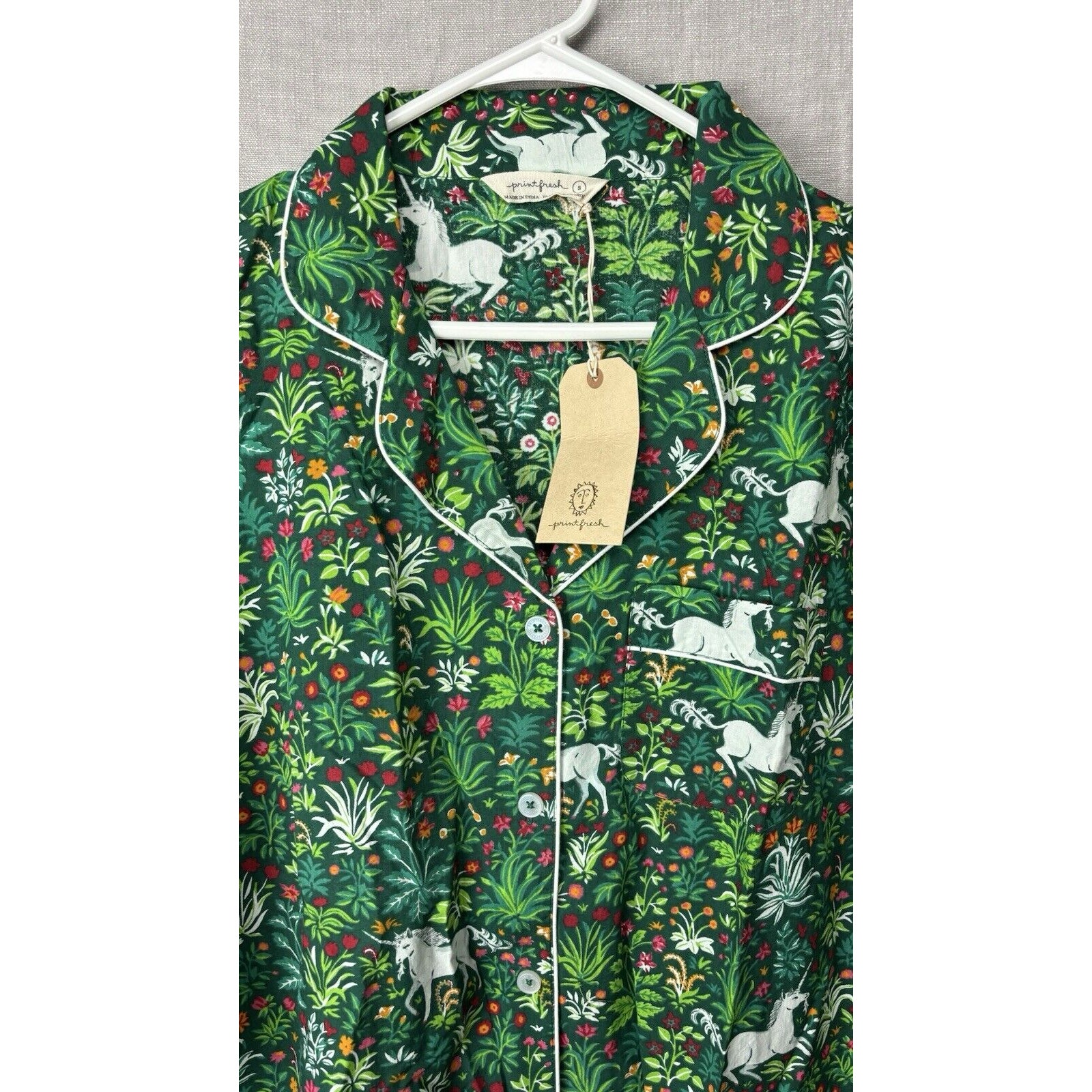 New Anthropologie Print Fresh Small Pajama Top Unicorn Garden Long Sleeve Lounge