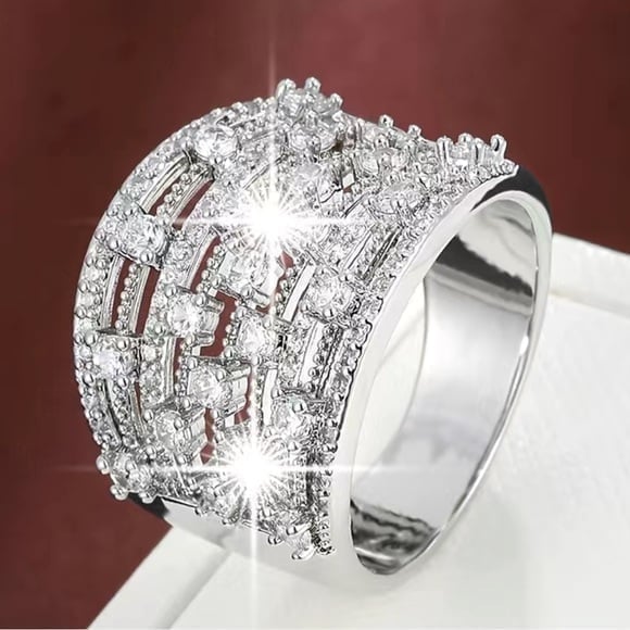 SILVER/WHITE Cubic Zirconia Wide Band Ring