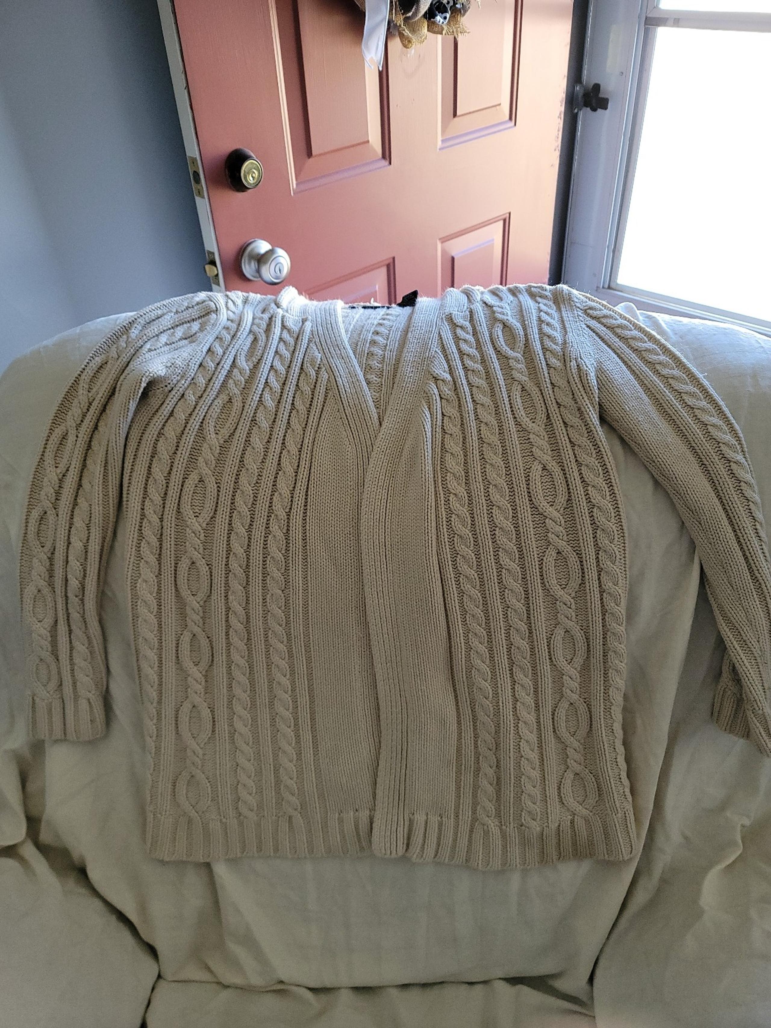 Womens beige sweater coat with hood