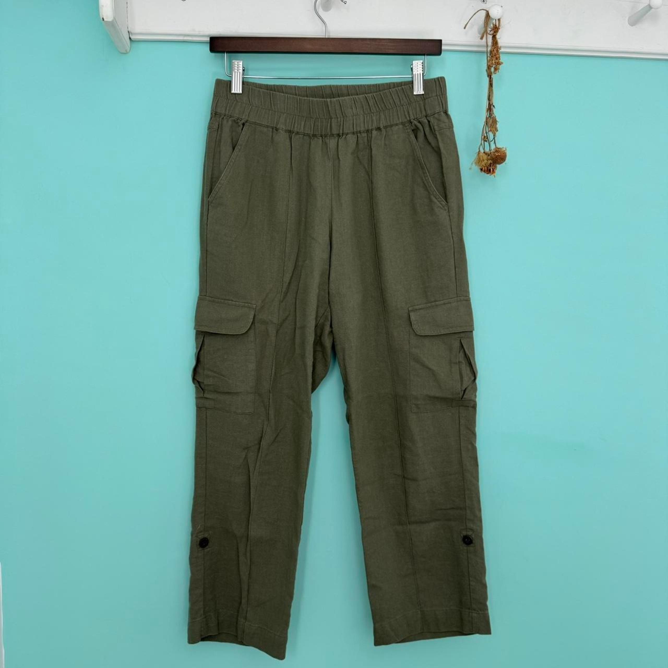 Eddie Bauer Linen Blend Army Green Cargo Pants