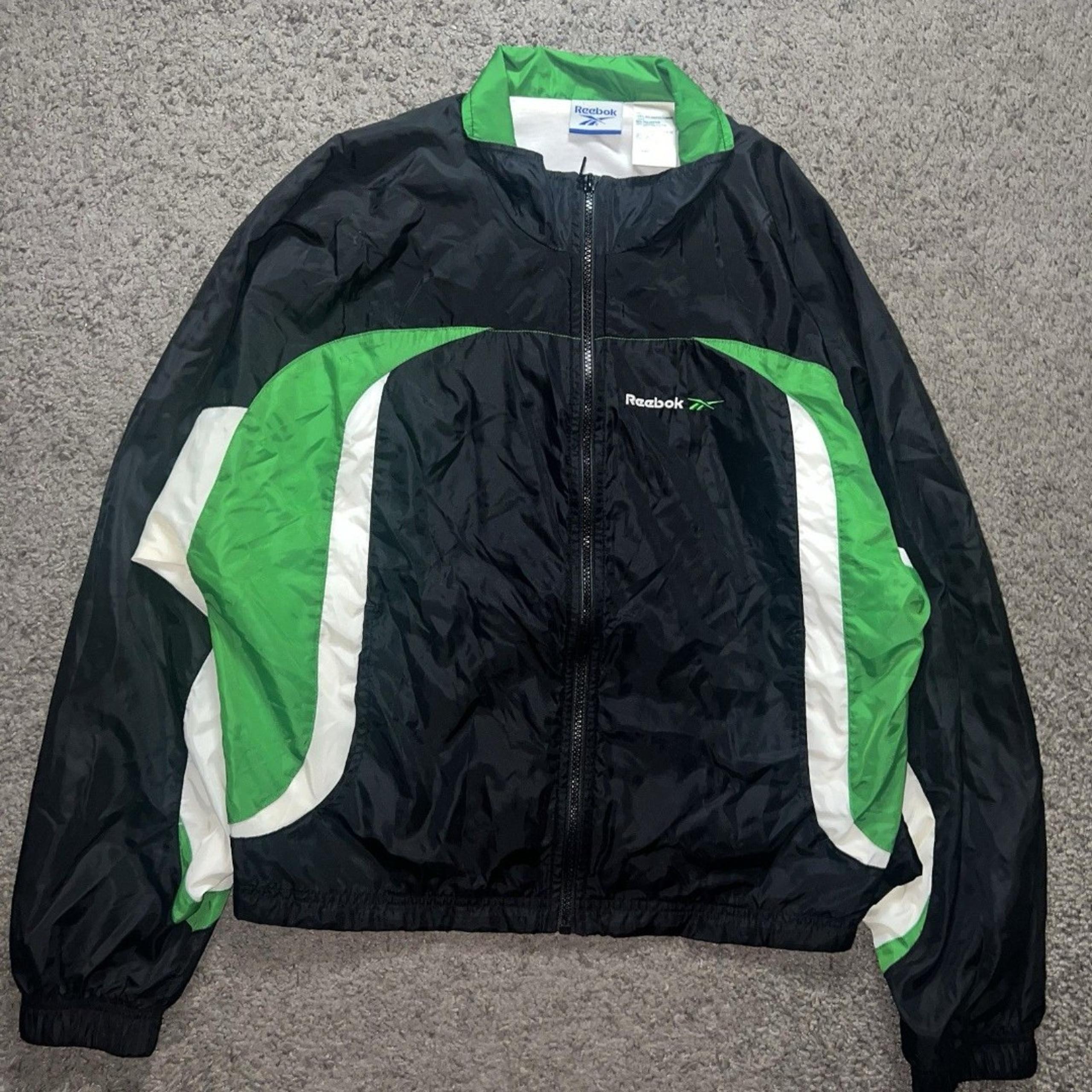 VTG 90s Reebok Windbreaker Jacket Women’s Large Green Black