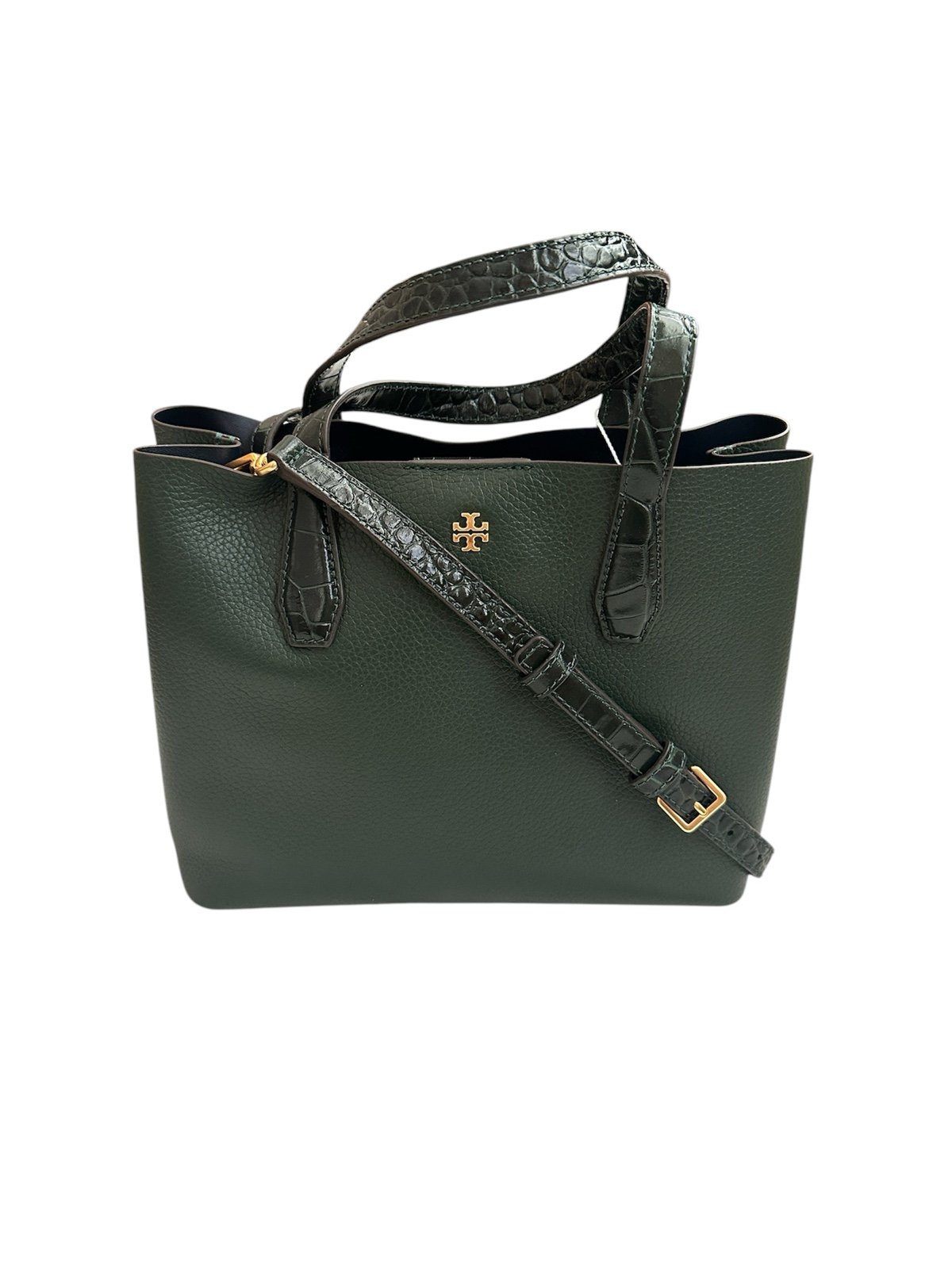 Tory Burch Pebbled Leather Jitney Green Blake Embossed Small Tote Bag $348 NWT