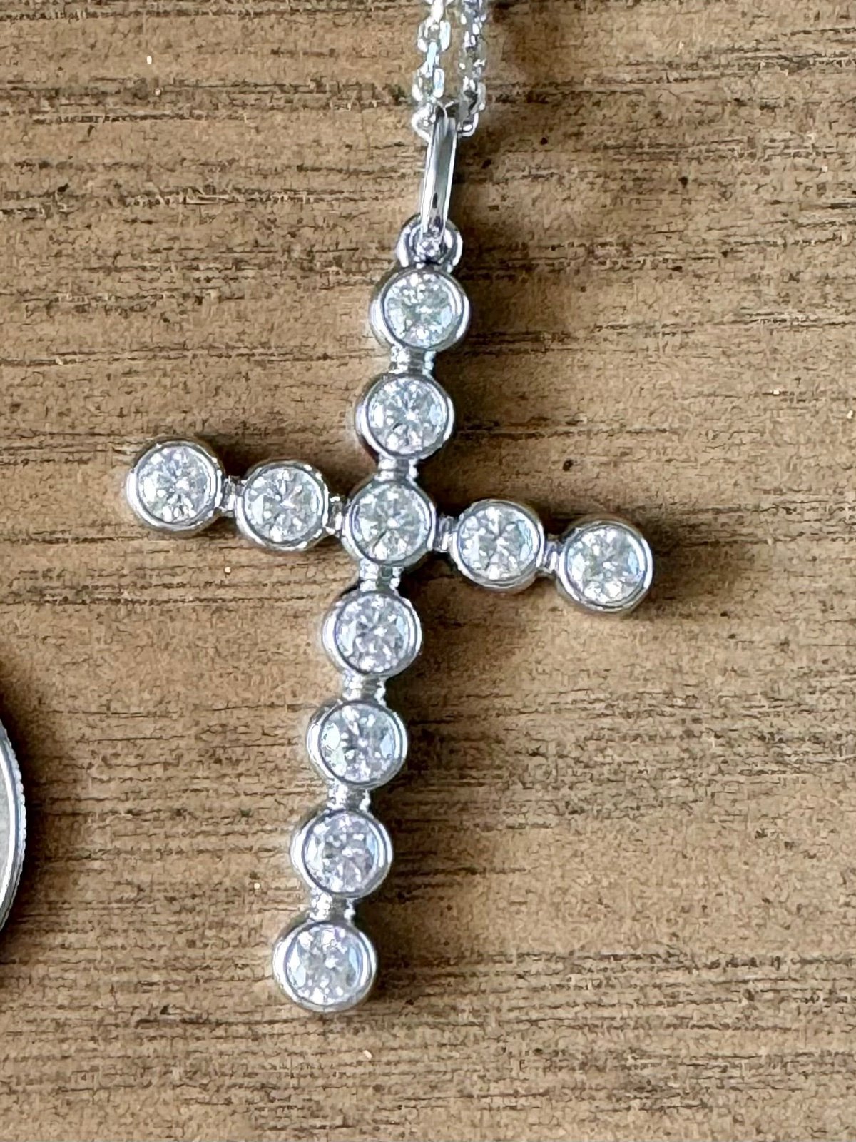 Moissanite Pendant Necklace Cross Religious Bezel Bubble Pendant Chain 925/18k