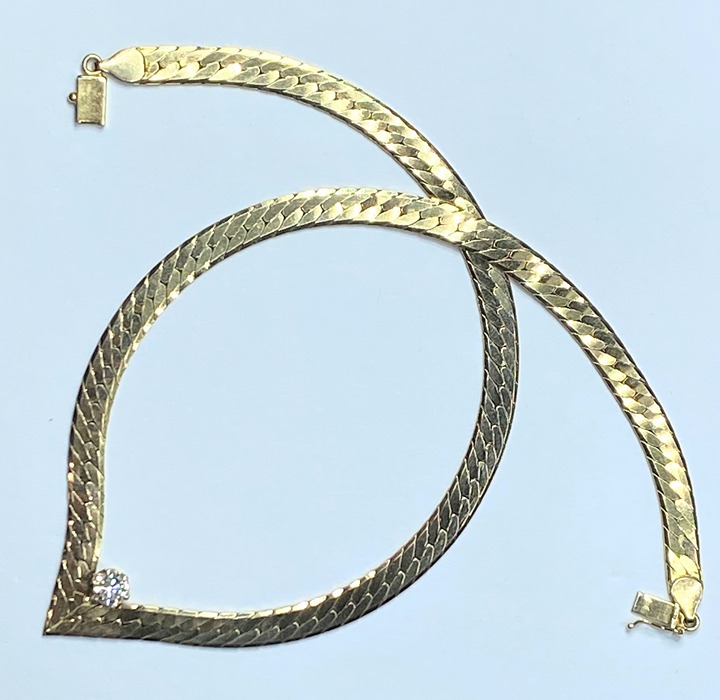 Appraised 9,475 14K 0.84ct G/Si1 diamond 6.5mm Herringbone necklace26.8g JR8542