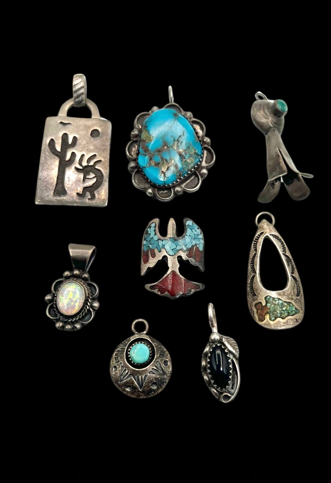 Navajo Sterling Silver Turquoise Multi Stone Pendant Charm Resale Lot