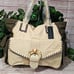 NWT Sondra Roberts Cream/Olive Vegan Leather and Canvas Stitch Bag
