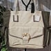 NWT Sondra Roberts Cream/Olive Vegan Leather and Canvas Stitch Bag