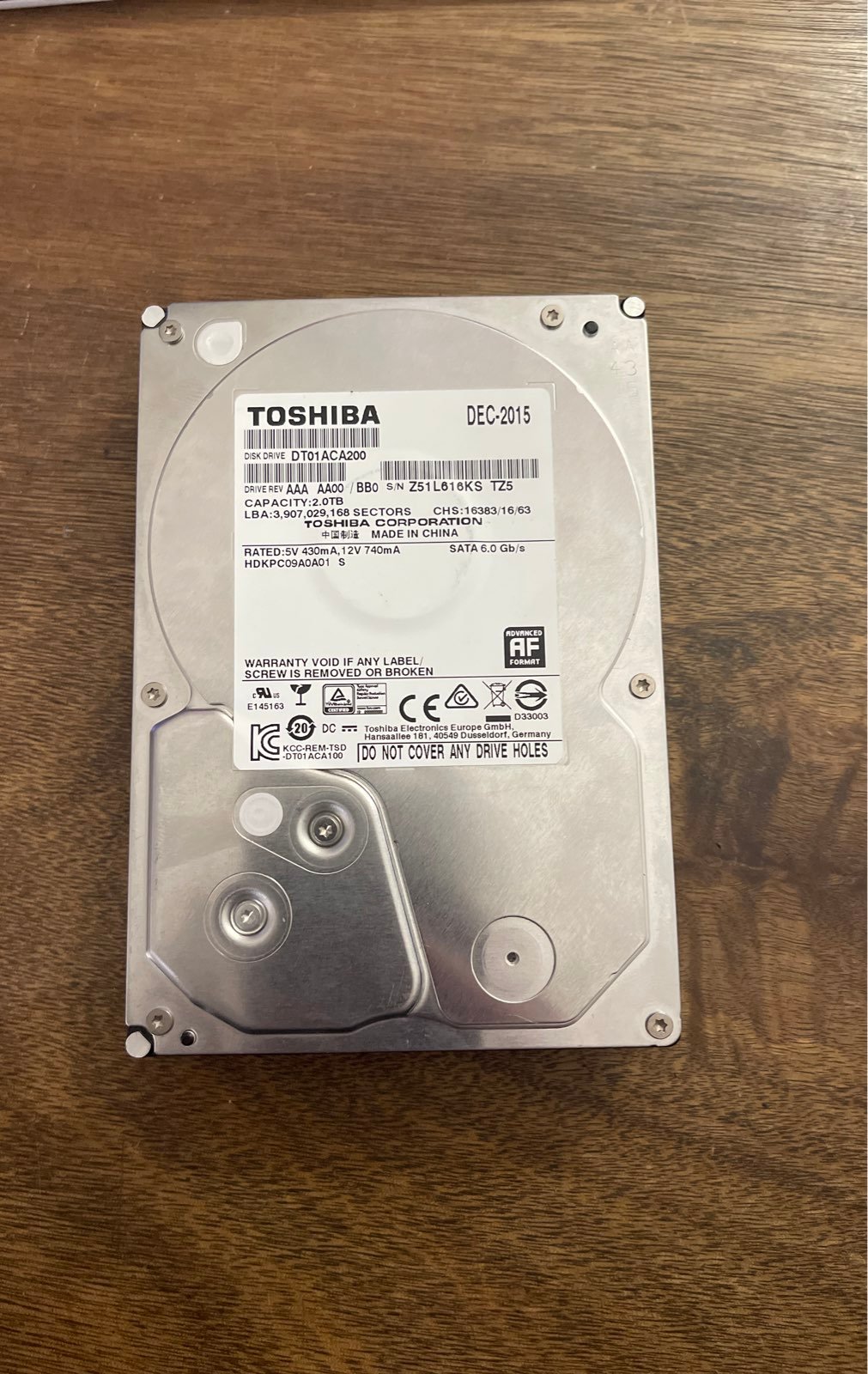 2TB Toshiba 3.5 HDD