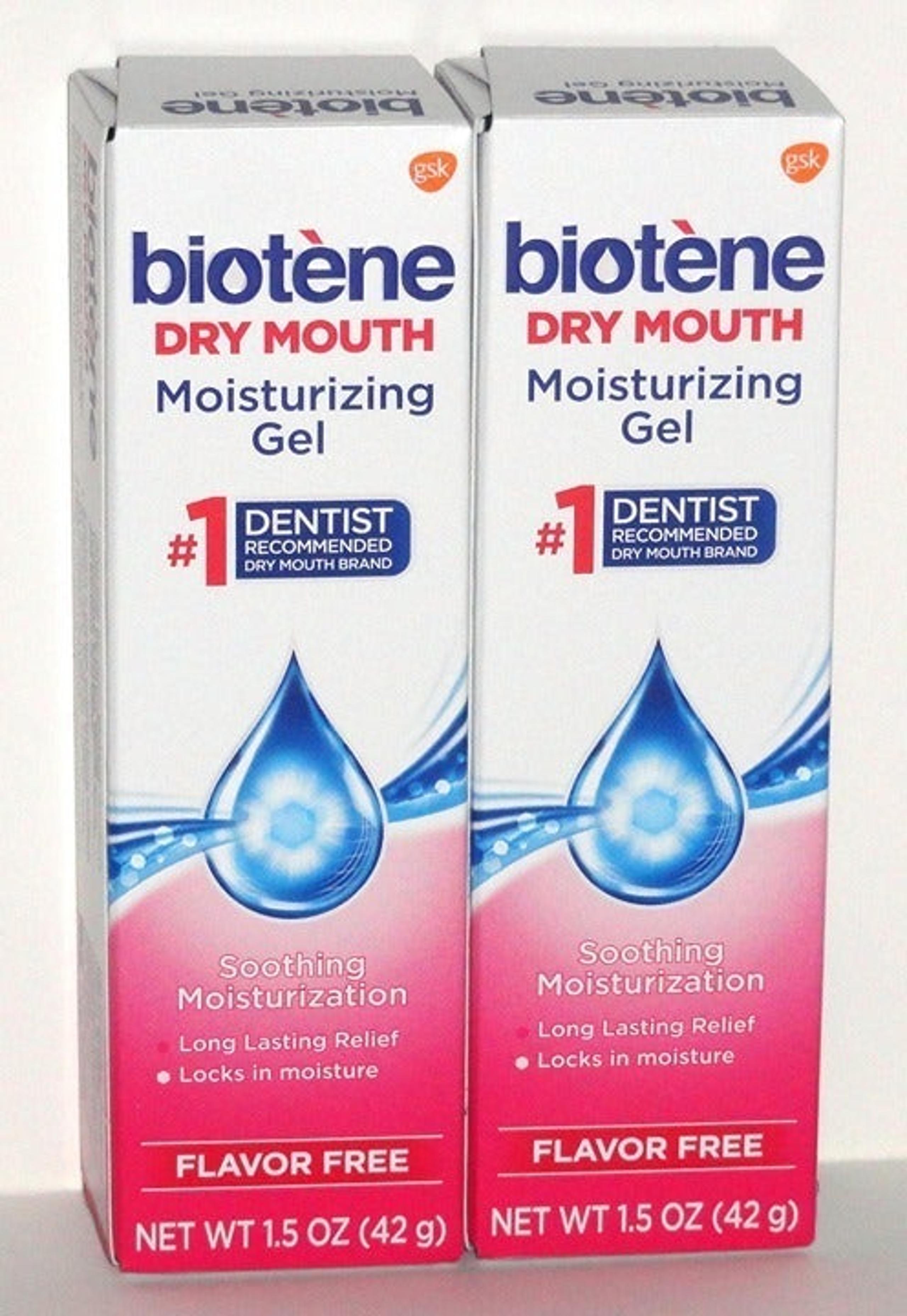 2 Biotene Dry Mouth Moisturizing Gel Flavor Free Original Formula 1.5oz 03/2026