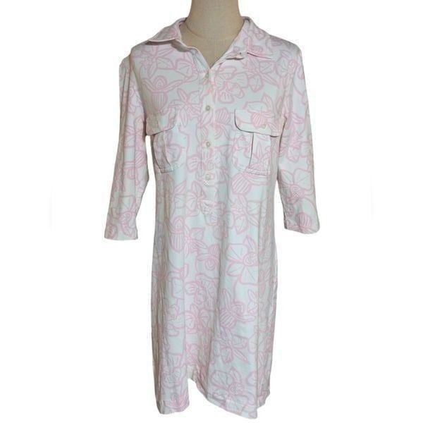 Persifor Pink and White Stretch Shirt Mini Dress