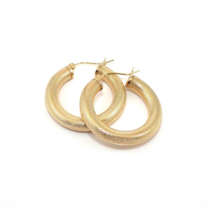 14K Yellow Gold Round Circle Tube Hoop Earrings