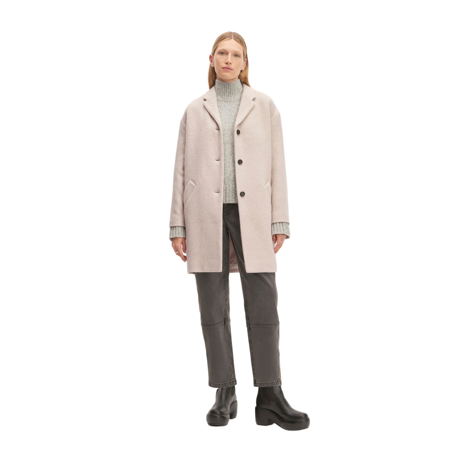 Everlane The Italian ReWool Cocoon Peacoat Button Front Oatmeal Classy Preppy M