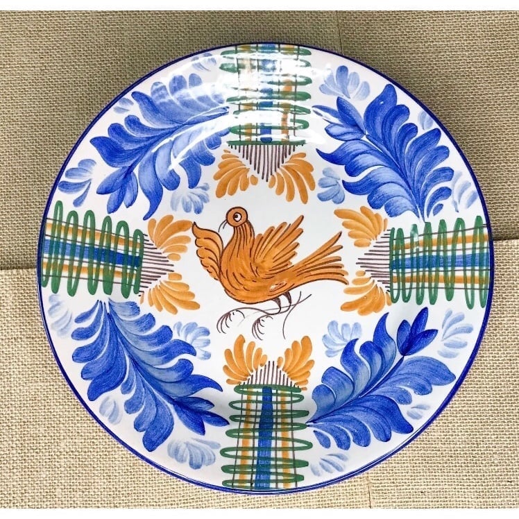 Vintage Vte Martinez Hand Painted Bird Wall Plate Spanish Art Pottery Boho