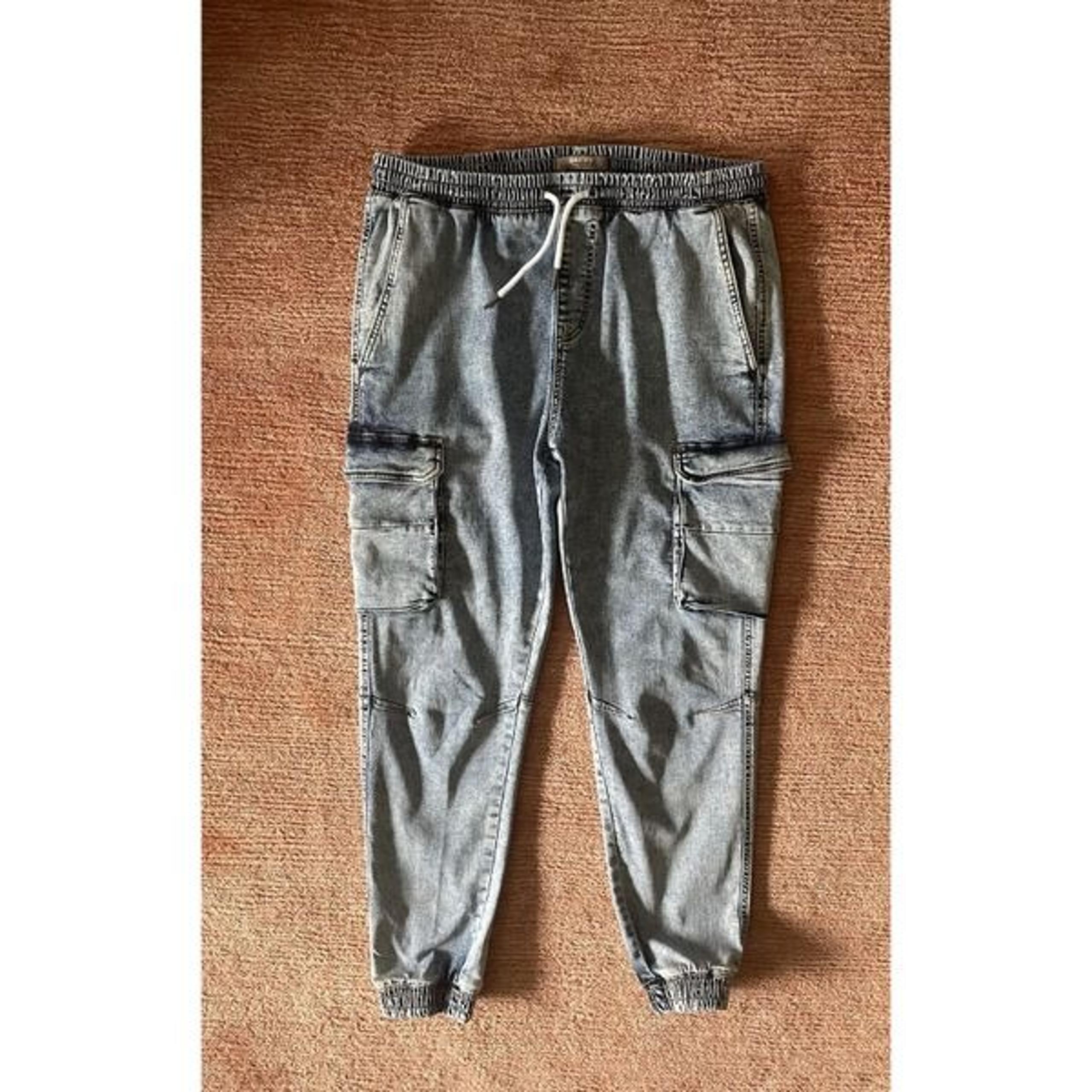 Savvy by Mister*Lady Men’s Acid Wash Denim Cargo Jogger Pants | Size XL