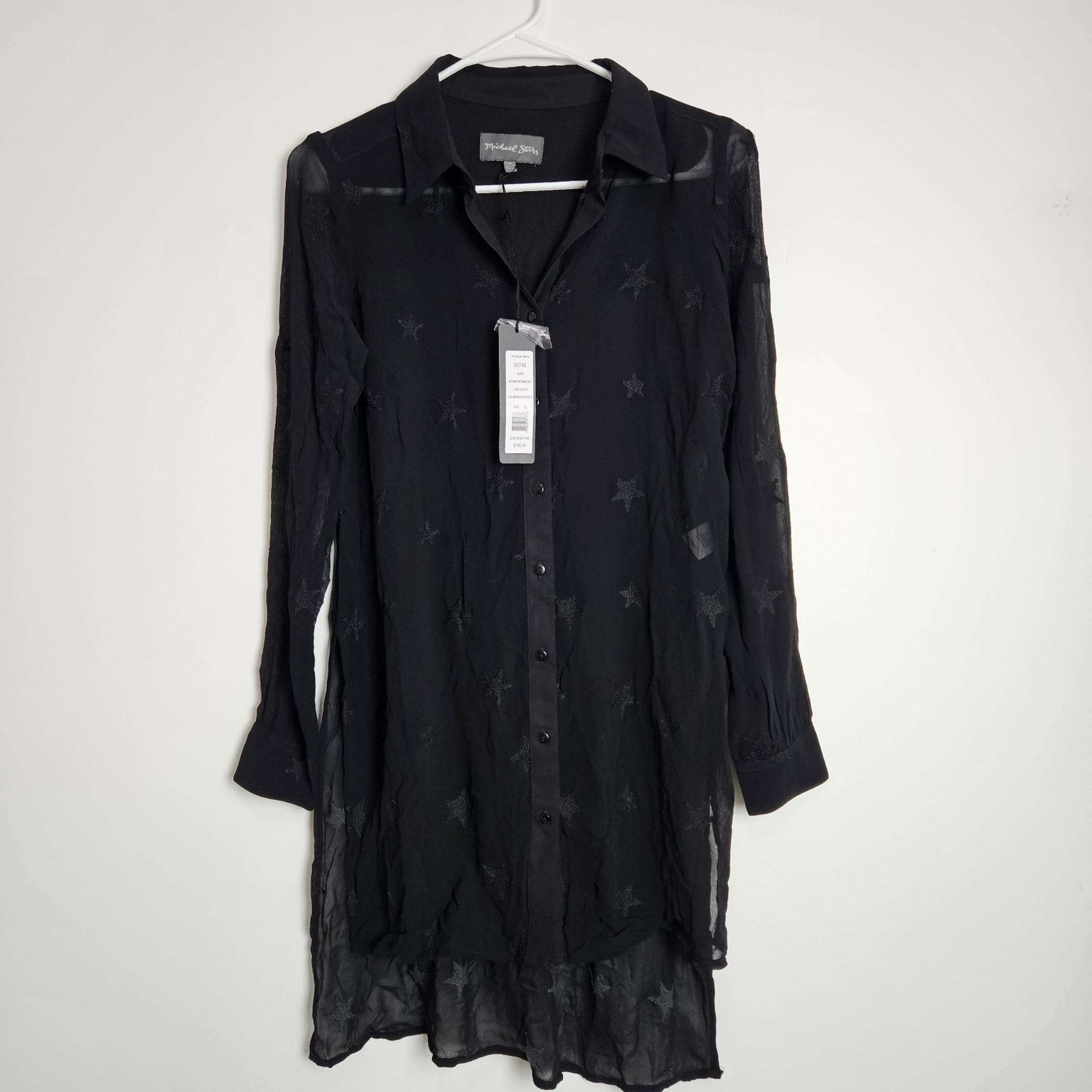 Blouse Sz XS Georgette Long Sleeve Side Split Tunic Embroidered - Michael Stars