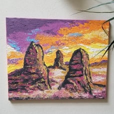 Acrylic textured painting Southwestern Desert, Mountains and Sunset decor