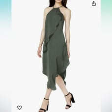 Bar III Womens Draped Asymmetrical Dress in Dusty Olive Size Large