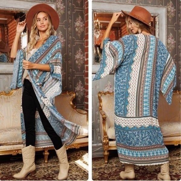 Ces Femme Boho Floral Pattern Kimino Cardigan Size Medium NWT