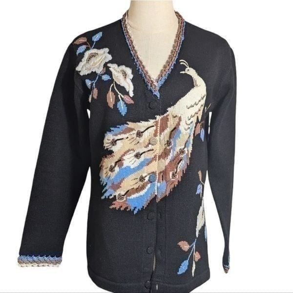 Storybook Knits Black Sequin Peacock Cardigan Sweater