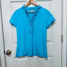 LILLY PULITZER UPF 50+ LUXLETIC FRIDA RUFFLE POLO TIFFANY BLUE TOP XL 118