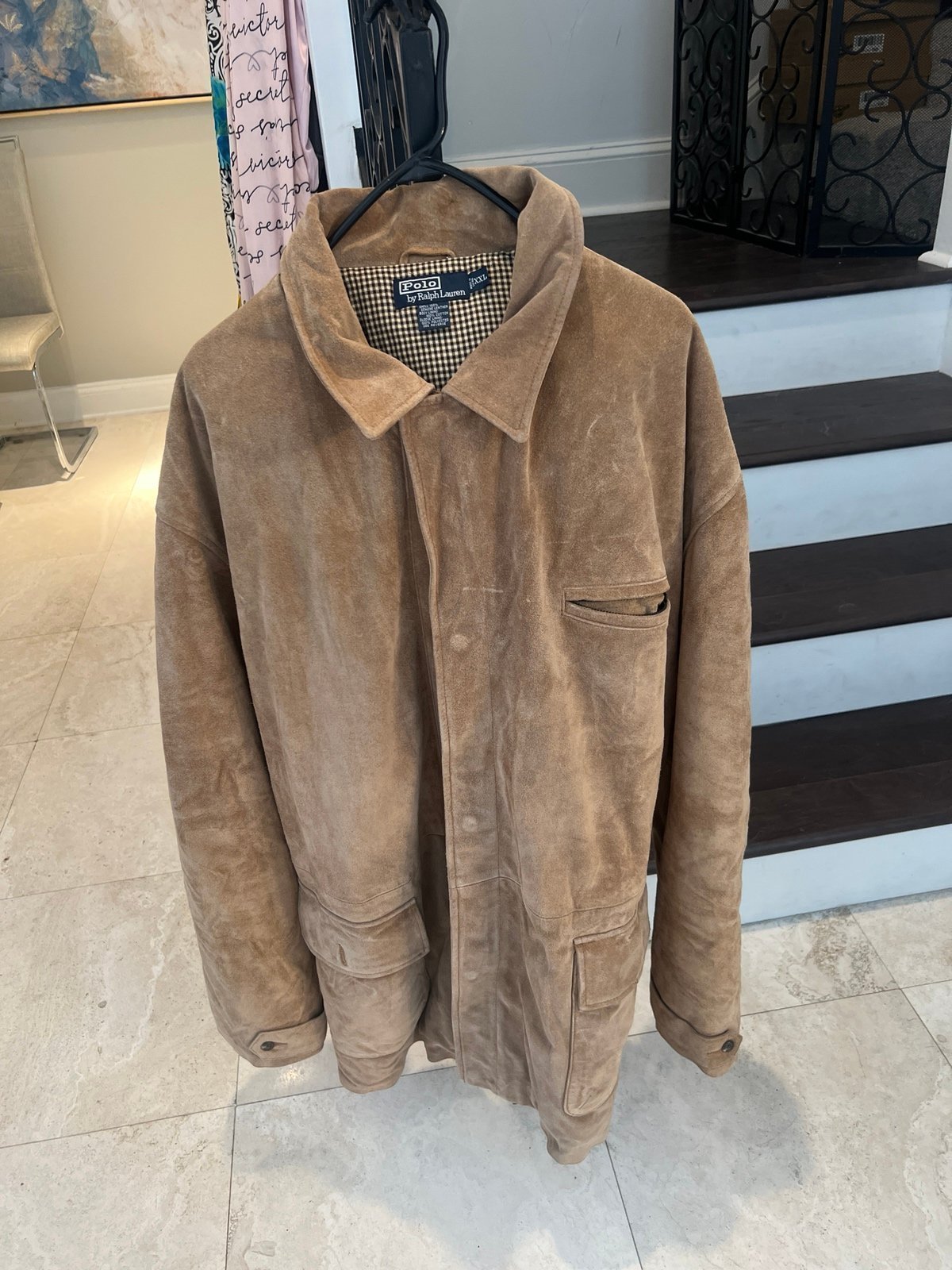Ralph Polo suede Brown leather Barn Coat Lined Zip/Button Up Rare