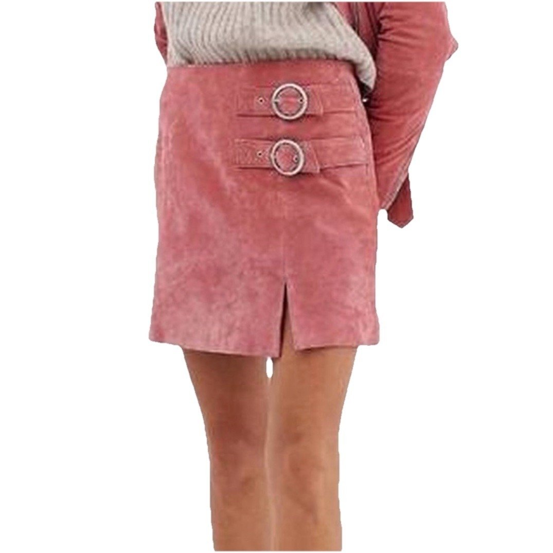 Blank NYC Suede Leather Double Buckle A-Line Mini Skirt Pink Size 27