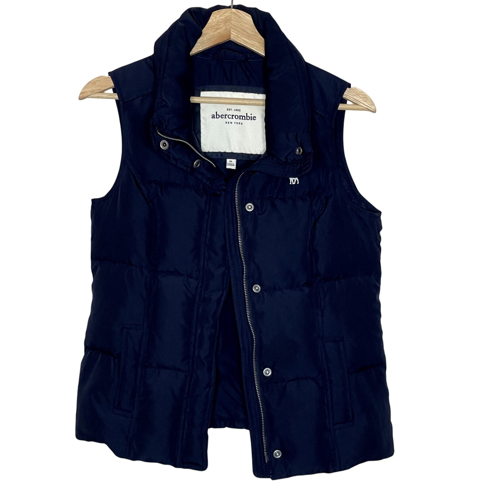 ABERCROMBIE NEW YORK NAVY BLUE WOMEN'S PUFFER DOWN VEST SIZE XL YOUTH
