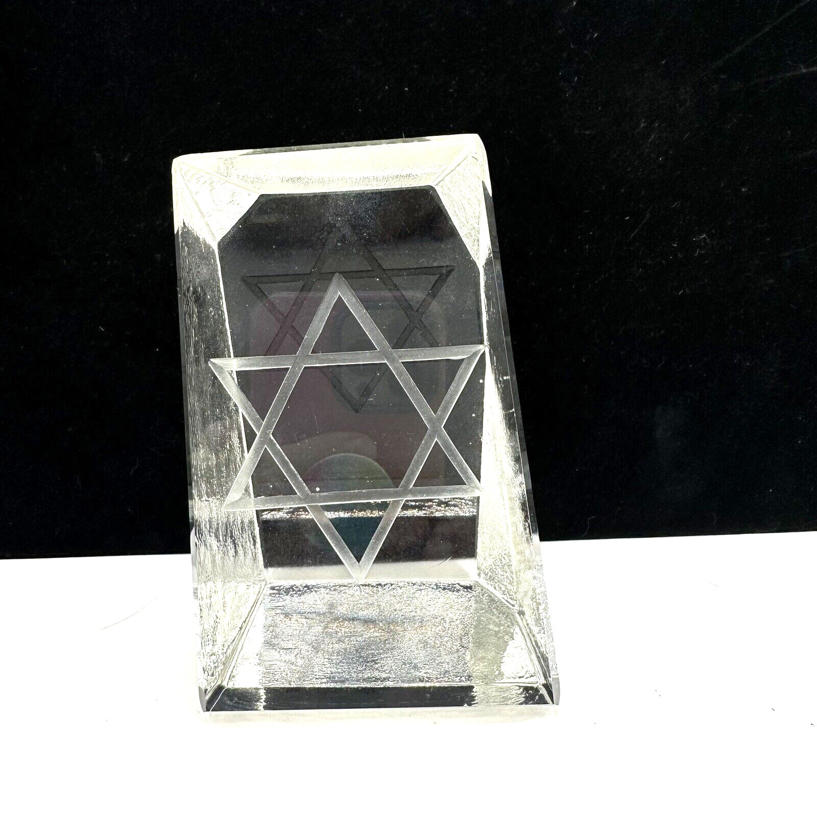 Star of David Clear Glass Paperweight Rectangle Asymmetrical RARE 5 x 3