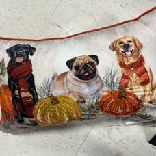 Harvest Fall Dog Pups Pumpkin Autumn Leaves Pillow