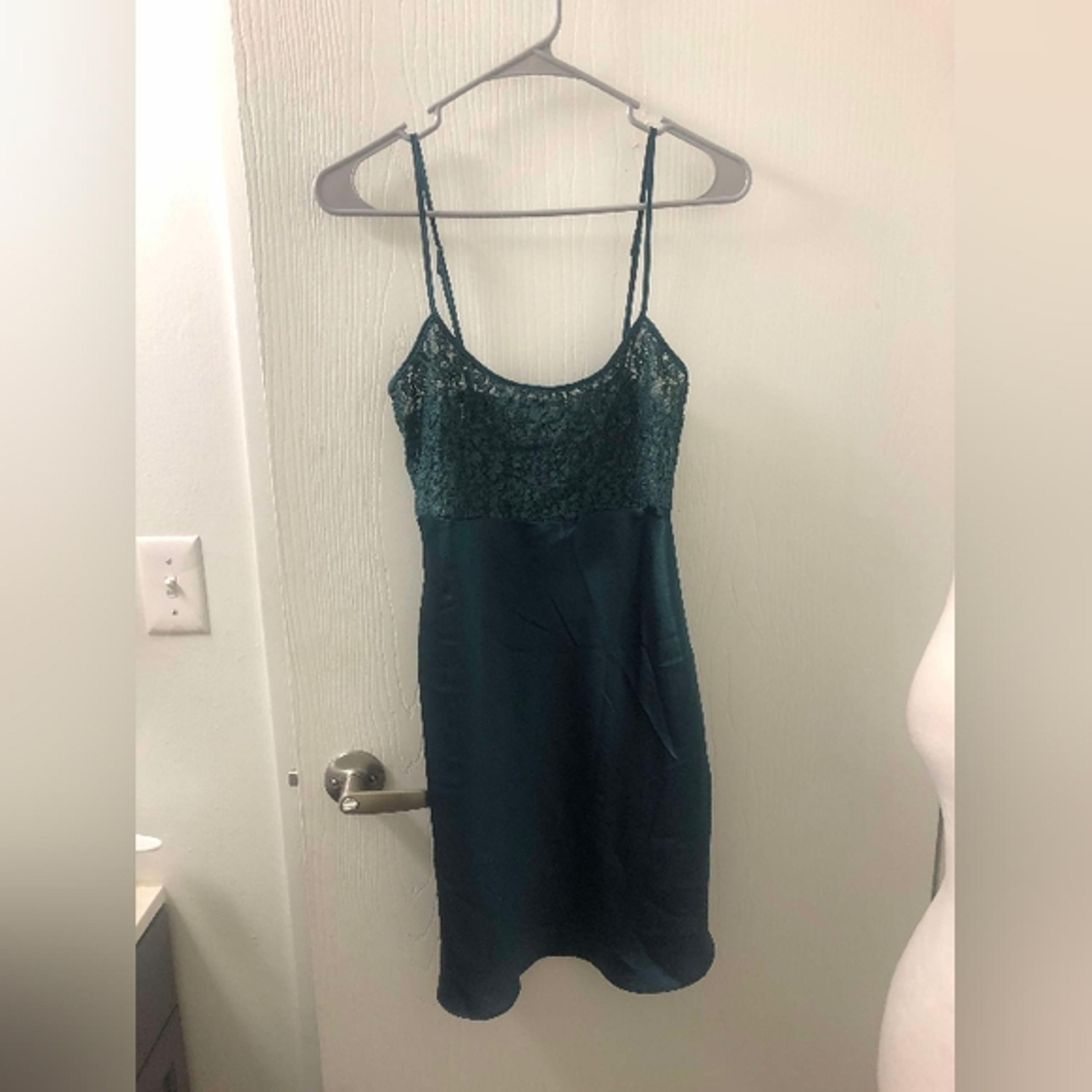 Vintage 80s Victoria's Secret Sheer Lace Slip Satin Dress