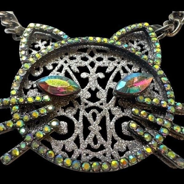 BETSY JOHNSON Jewelry Dark Magic Green Blue Eye Black Cat Rhinestone Glitter Spa