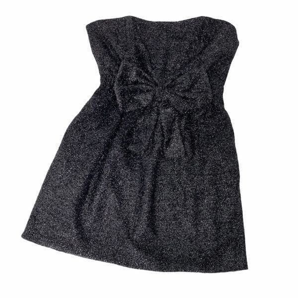 Quail Black Shimmery Large Bow strapless Dress