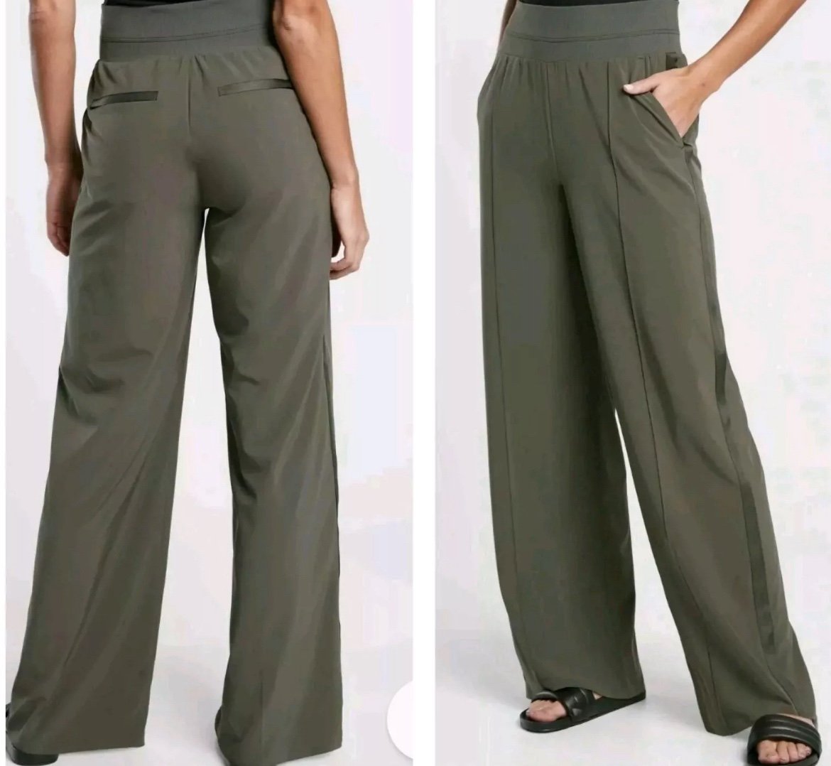 Athleta Nolita Wide Leg Pants Trousers Olive Green Workwear Women’s Sz 2