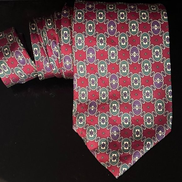 Dior Mid Century Modern Neckwear Tie 100% All Silk Purple Baroque Regal Red Mod