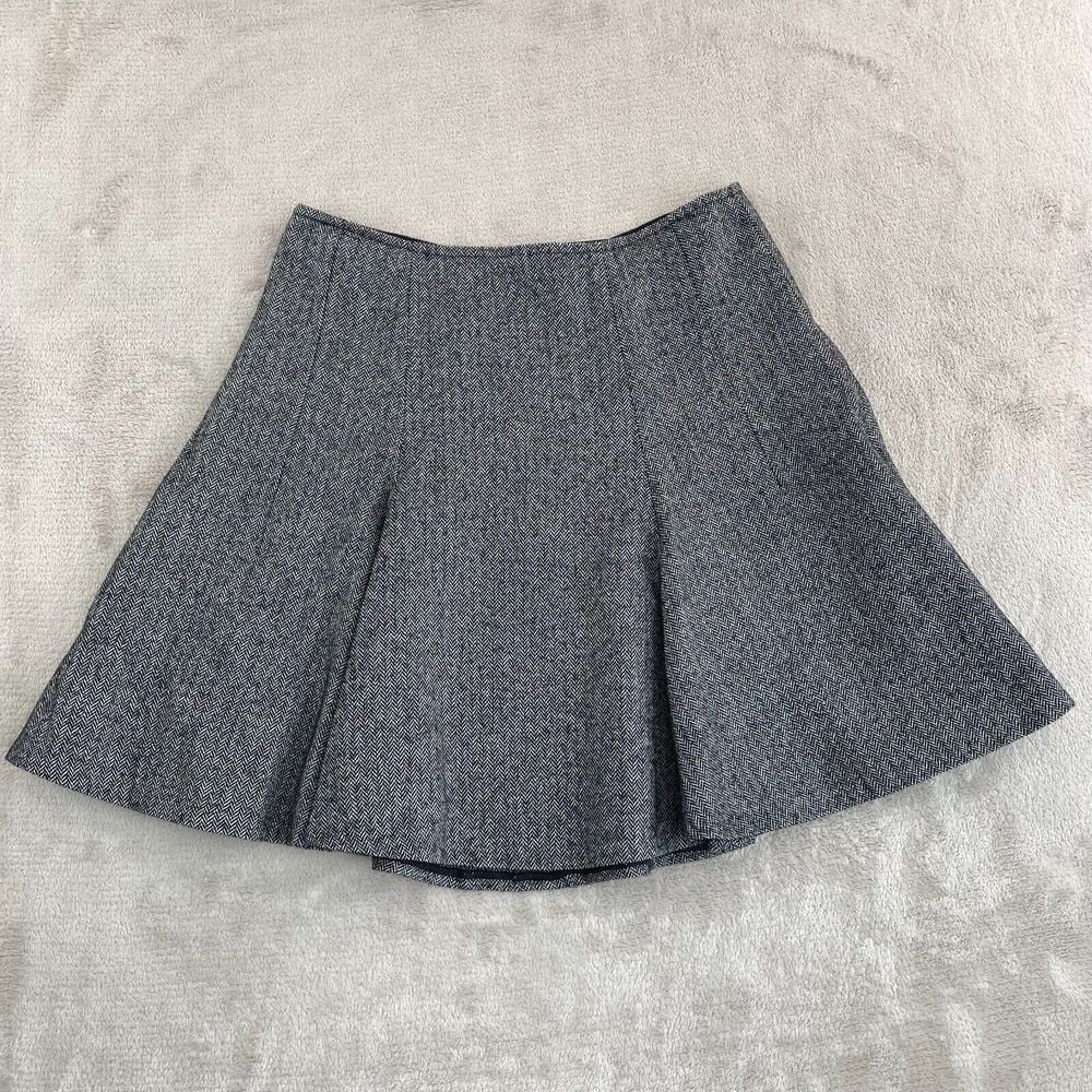 Alice + Olivia Herringbone Tweed Skirt Women 6 Gray & Black Wool Blend NWT 242