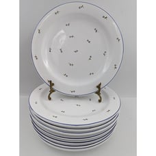 Set of 8 White with Blue Flowers Dinner Plates / Chargers 12 WS Made in Hungary