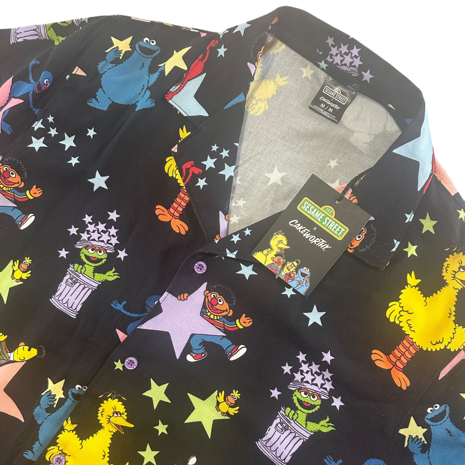 Sesame Street x Cakeworthy Button Up Shirt Black Size Medium Theme Park NWT