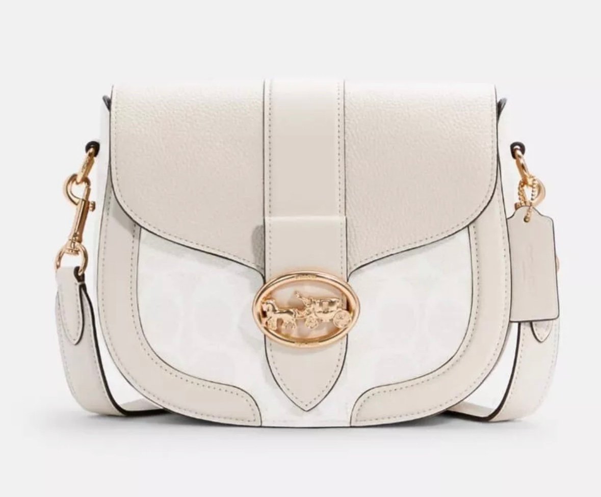 NWT Coach Georgie Saddle Bag In Signature Canvas Chalk/Glacier Whiter