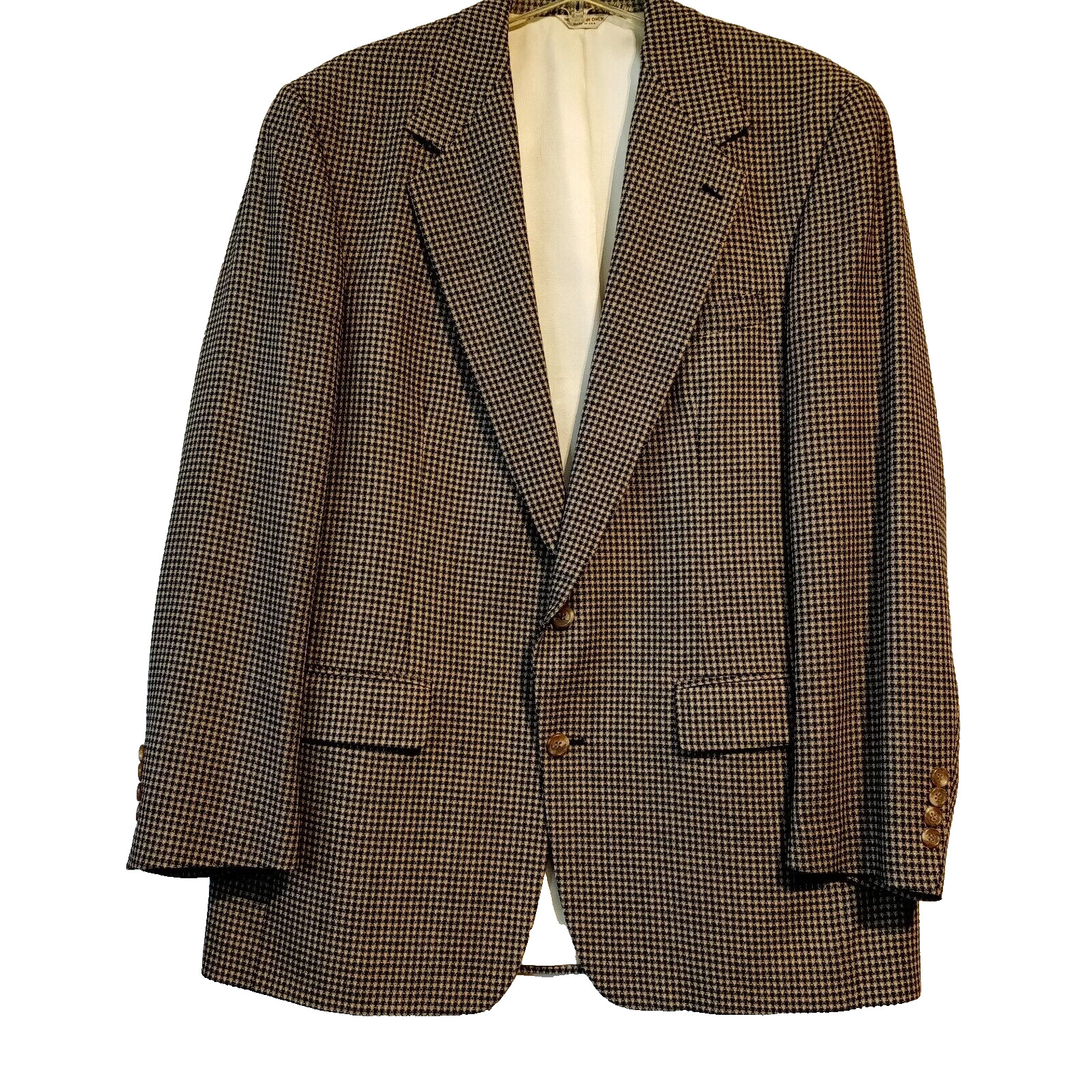 Bill Blass Navy/Tan Gingham Check Blazer Sport/Suit Coat Men's 42/44 Made in USA