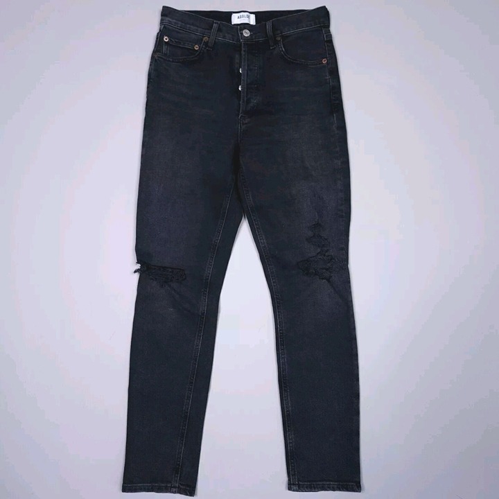 AGOLDE Nico High Rise Slim In Cassette Black Grunge Punk Distressed Sz 26