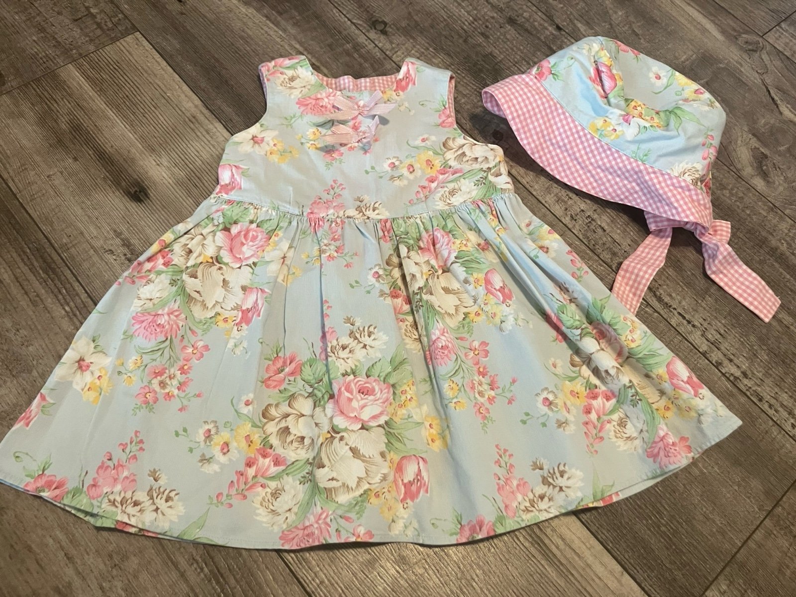 BABY LULU dress & sun hat PINKS floral gingham