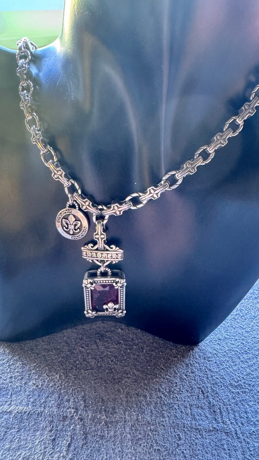 red garnet with boat anchor cross necklace