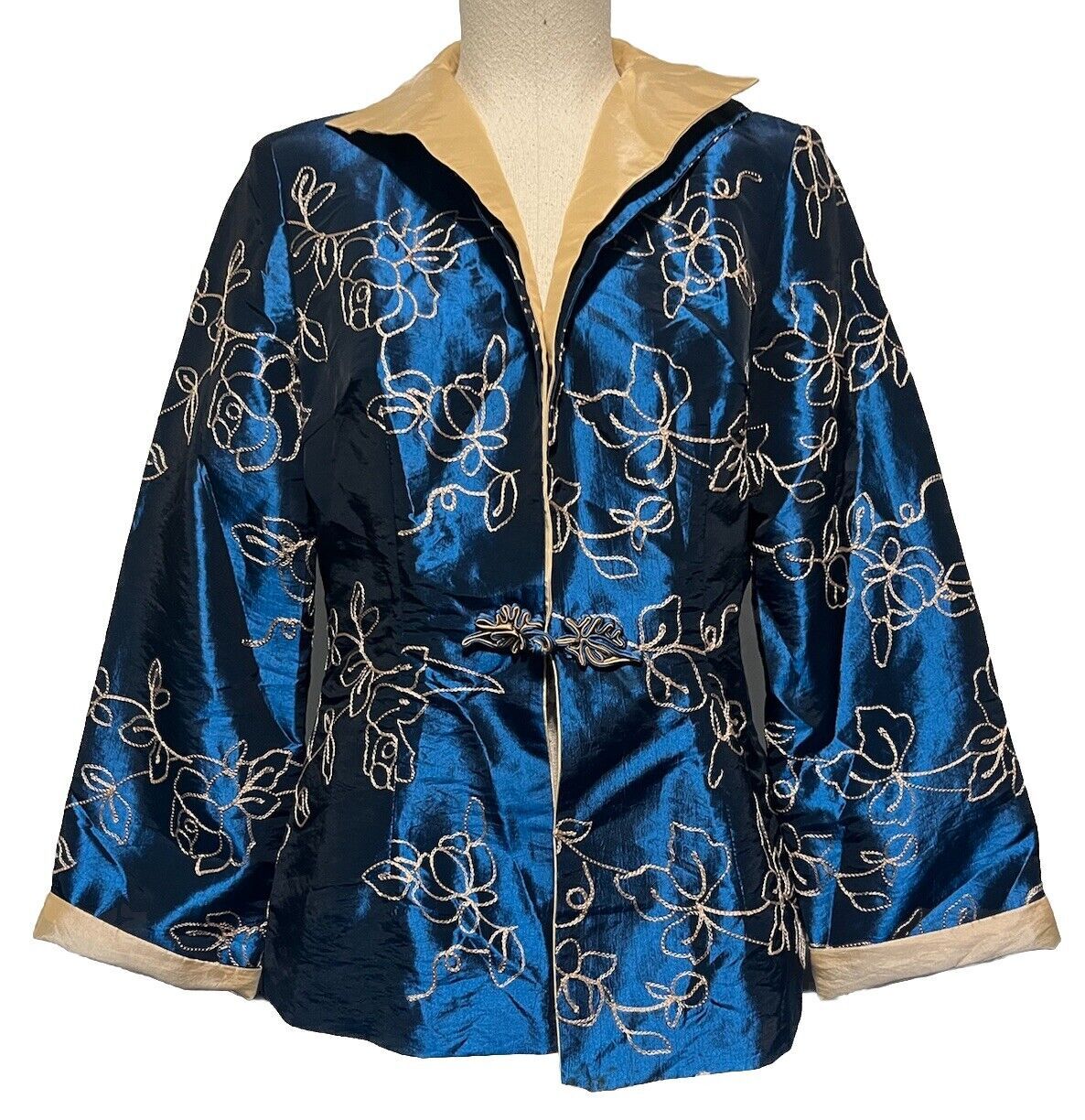 Vintage Silk Blend Blazer Womens By Kathryn Blue Kimono Style NWT Size Large