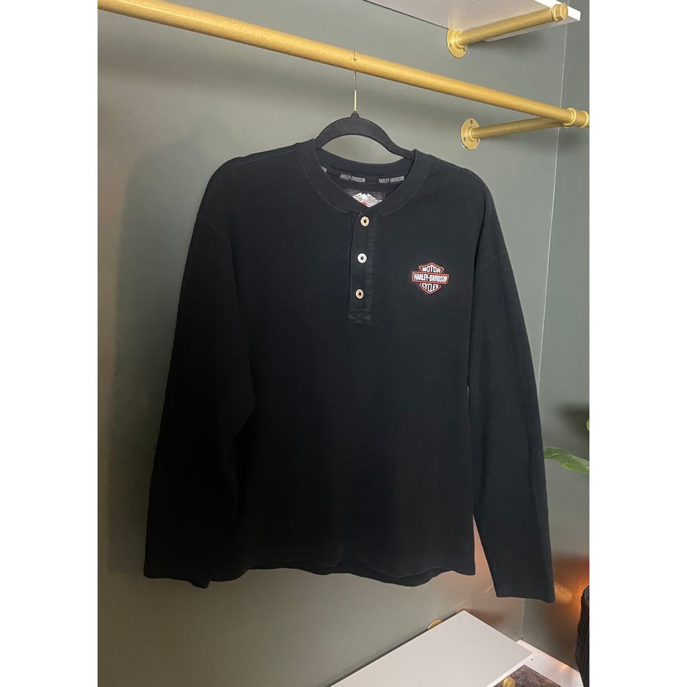 HARLEY DAVIDSON MENS EMBROIDERED EAGLE WING LOGO Size | L BIKER THERMAL HENLEY