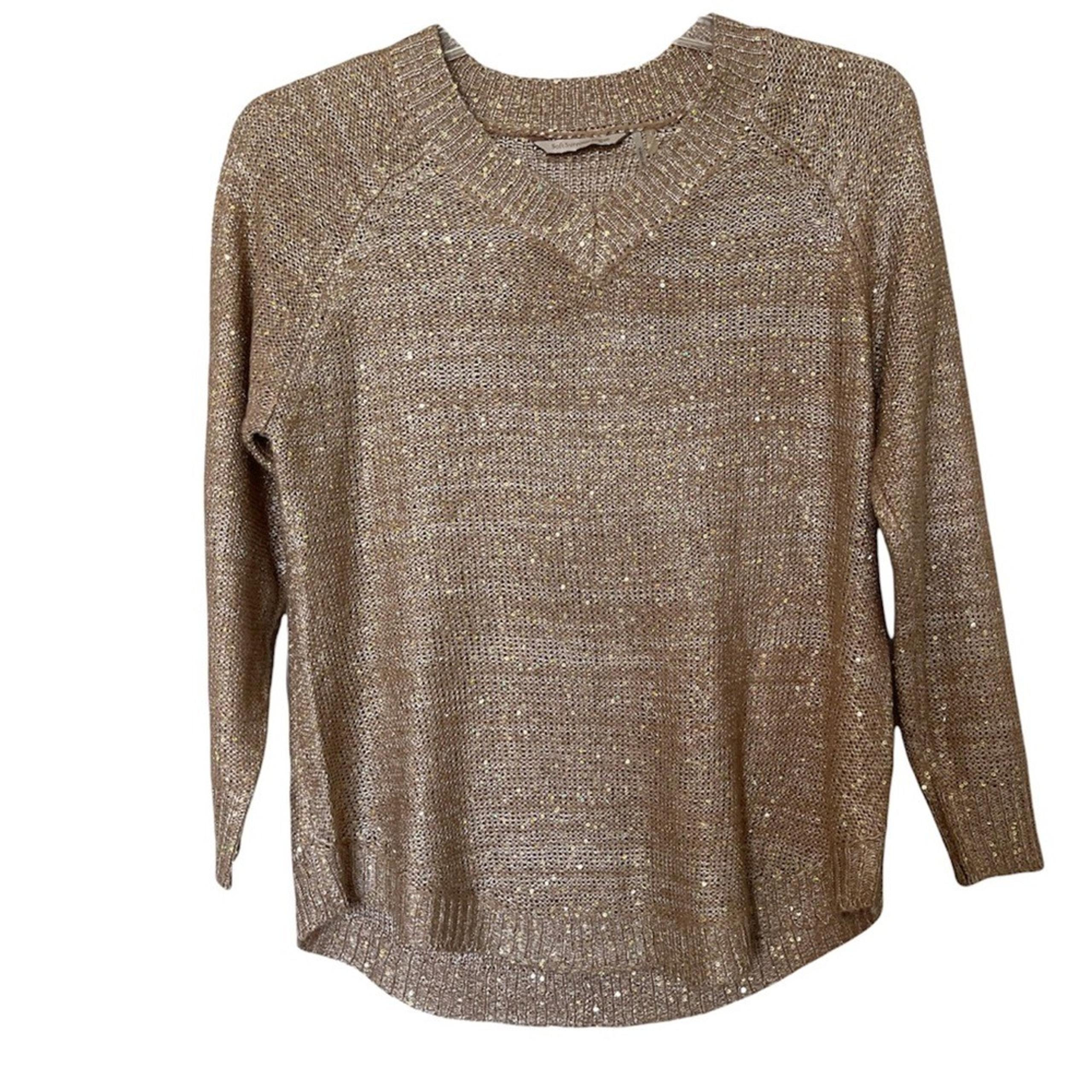 Soft Surroundings V-Neck Sweater with Gold Sequins~Size Petite Medium