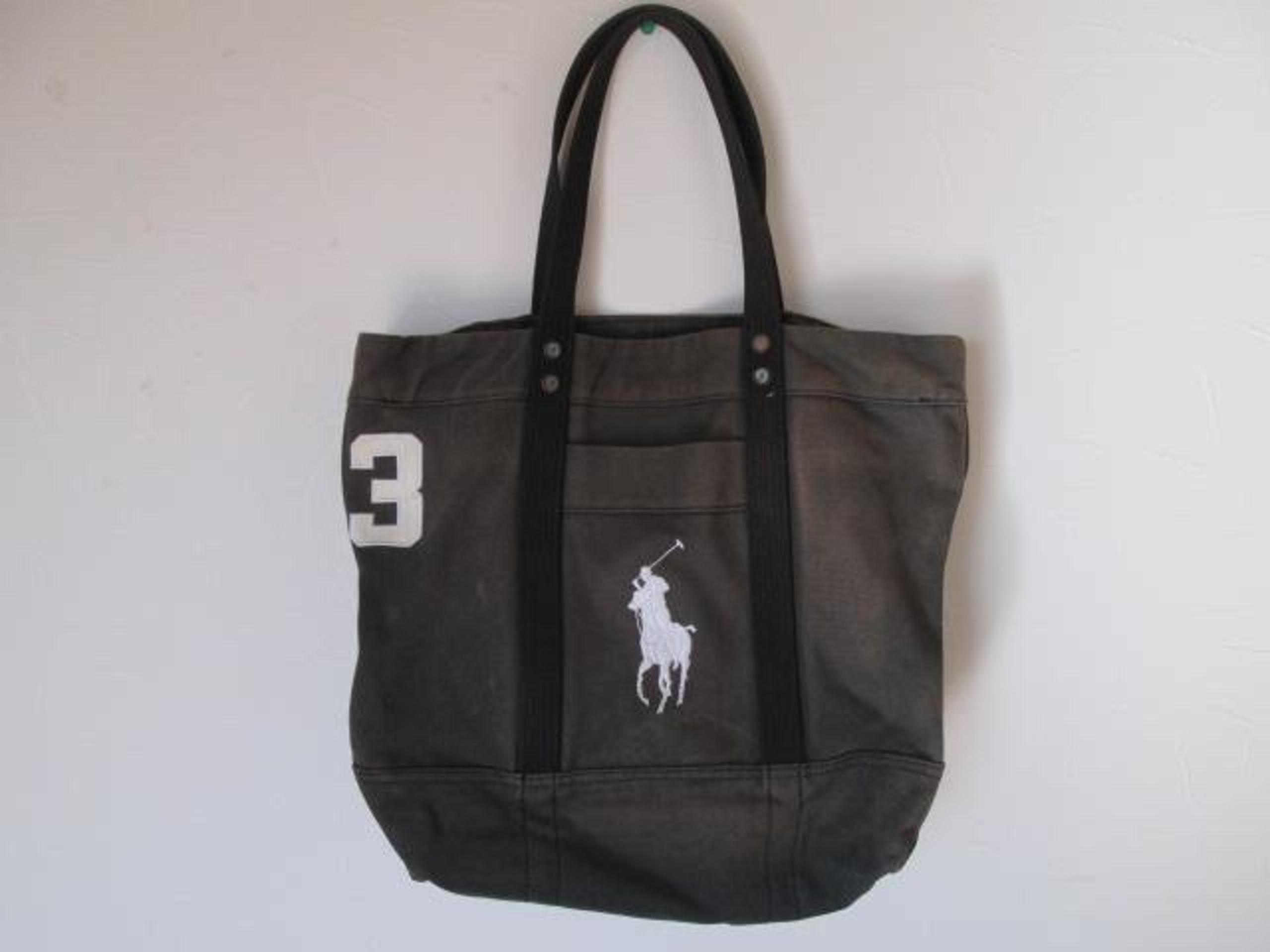 Ralph Lauren Large Vintage Black Canvas Tote Bag with Zipper