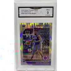 2019-20 NBA Hoops Premium Stock Zion Williamson Hybrid Flash Prizm RC GMA 9