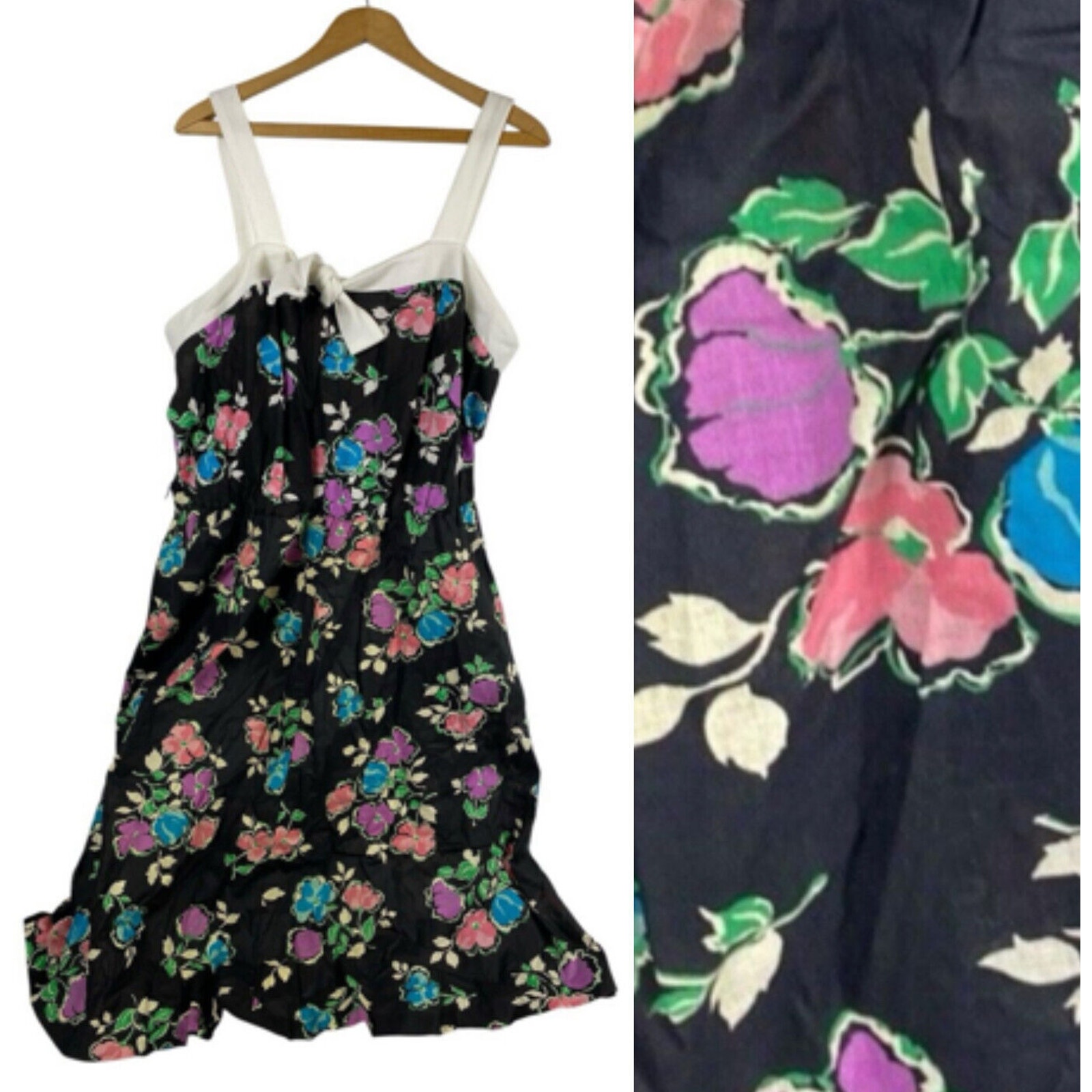 Vintage Sue Sherry Dress 1960s Black Floral Coquette Romantic Boho Pinup 16 1X