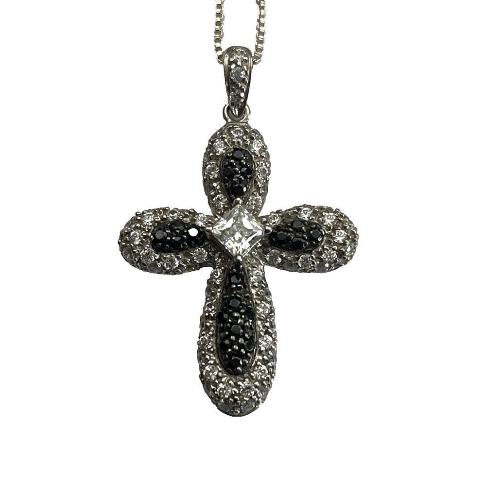 Victoria Wieck Necklace Sterling Silver 925 & Black White CZ Cross Pendant