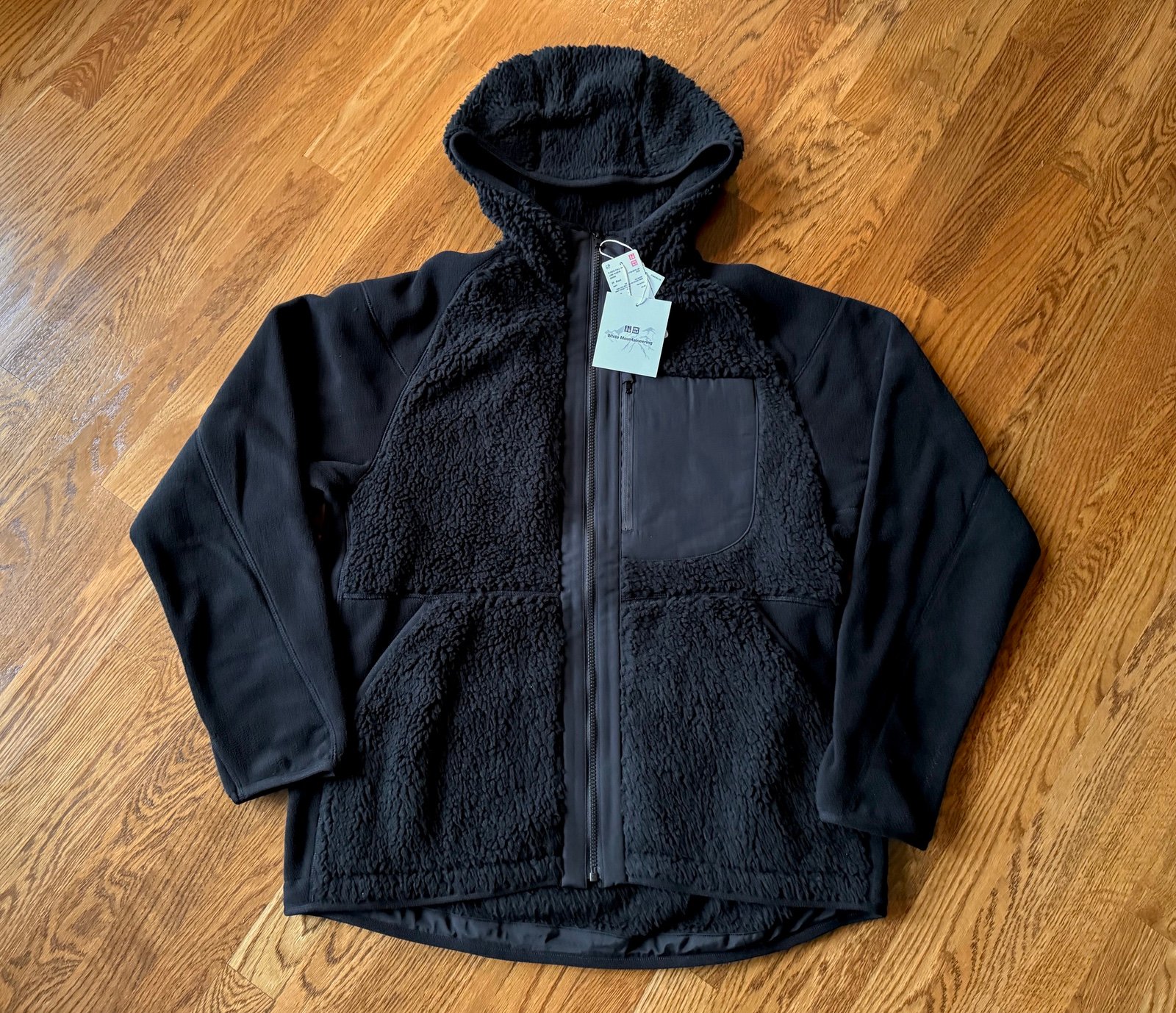 Medium White Mountaineering Black Fleece Long-Sleeve Hoodie Jacket Uniqlo Fluffy